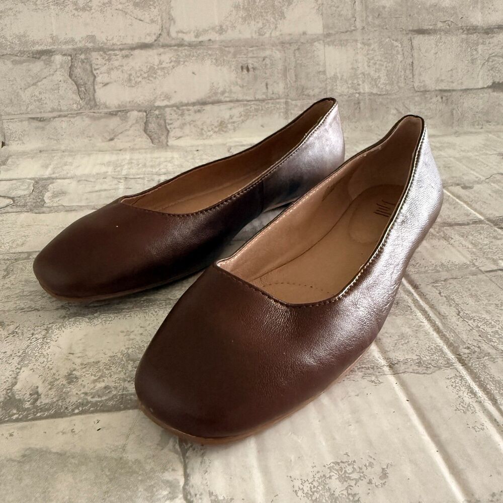 J. Jill Brown Leather Square Toe Ballet Flats Shoes Women Minimalist Preppy Sz 7 - Picture 2 of 8